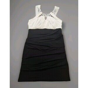 City Studio Womens XL White Black High Neck Bodycon Shelth Cocktail Dress Beaded